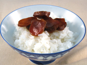 あったかいご飯に菊いも味噌漬